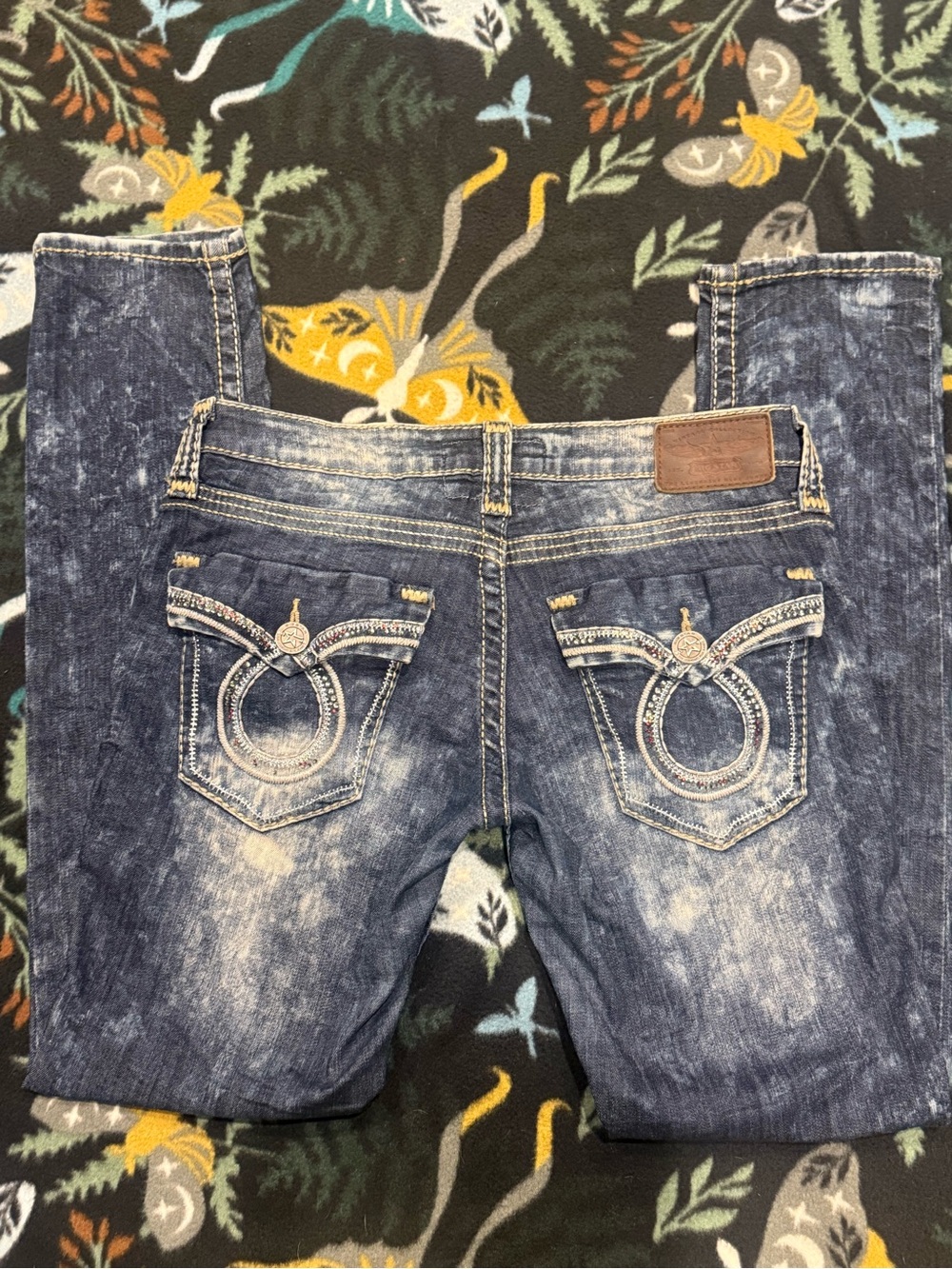 Big Star Sweet Skinny Jeans Dark Acid Wash Rhinestone Pocket Stretch Size 29R